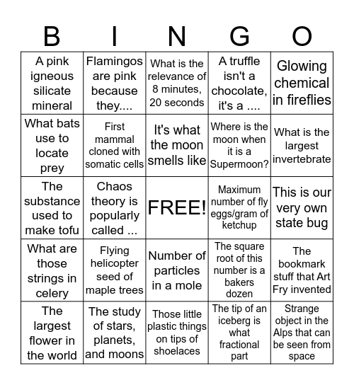 Science Trivia  Bingo Card