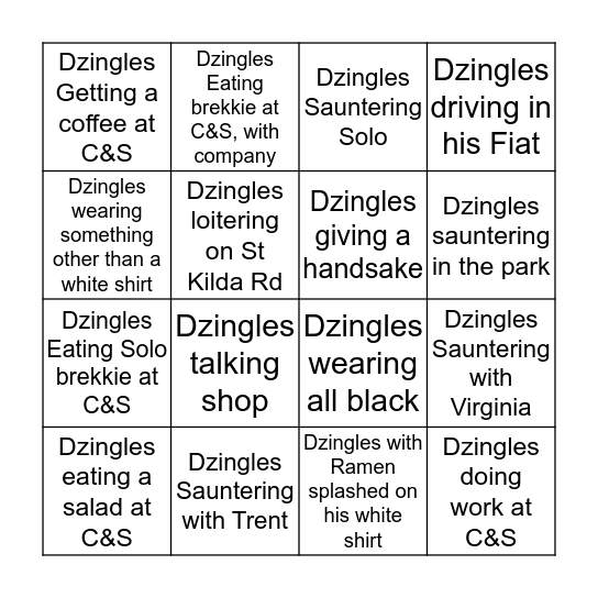 Dzingles Bingo Card