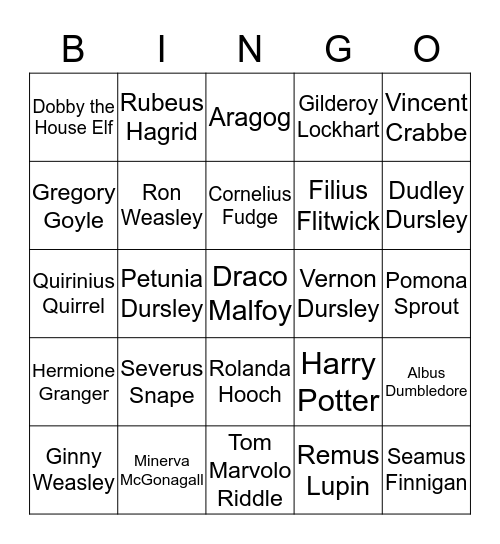 Harry Potter BINGO Card