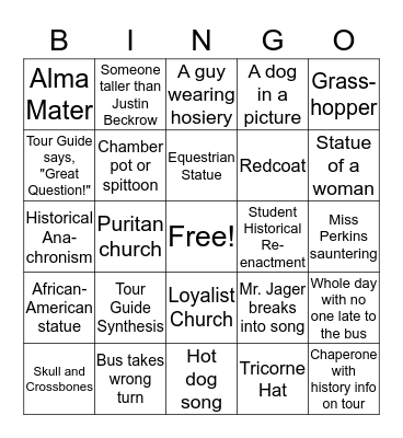 APUSH Boston Trip Bingo Card