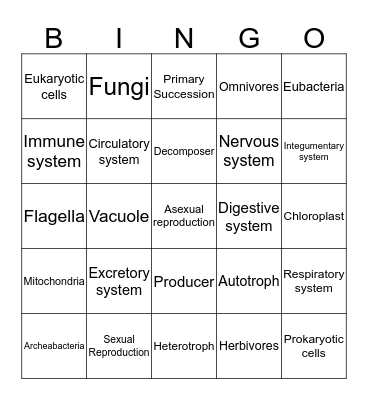 Unit 8 Review Bingo Card
