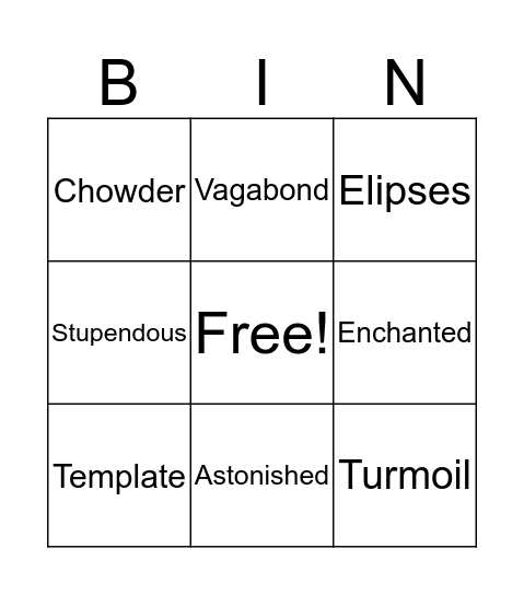 Unfamiliar Words Bingo Card