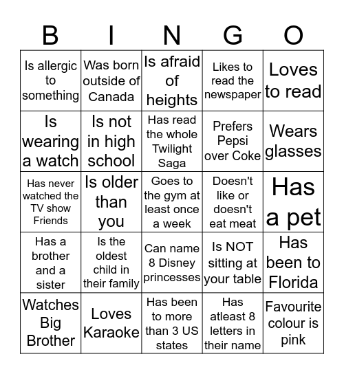 Pat's Sweet Sixteen Bingo Card