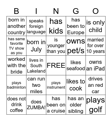 Dolly & Jordan's Wedding Reception Bingo Card
