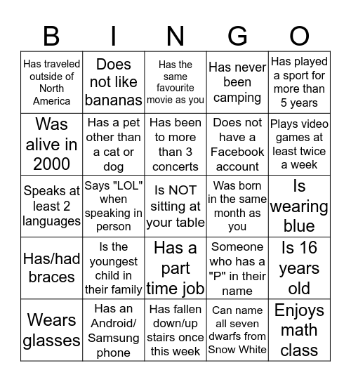 Pat's Sweet Sixteen Bingo Card