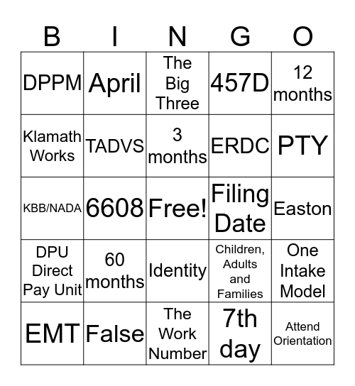 DHS/SSP Bingo Card