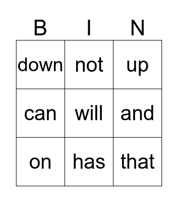 Sight words Bingo Card