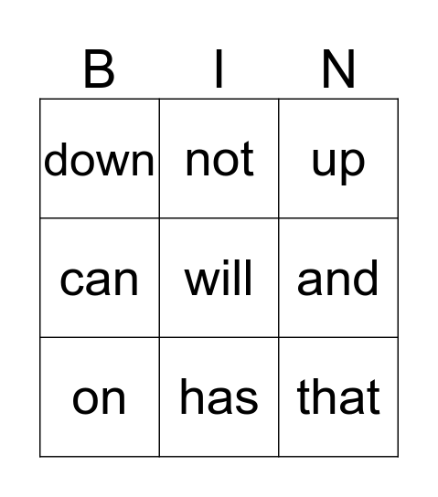 Sight words Bingo Card