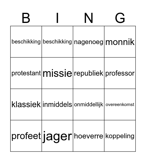 Woordpakket 8.1 Bingo Card