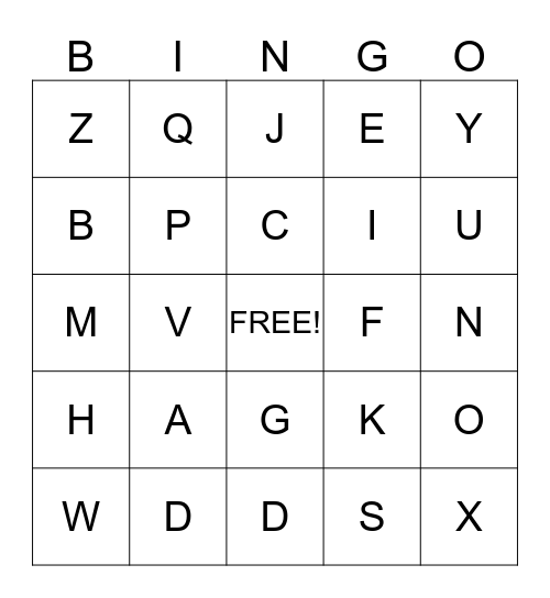 ALPHABET BINGO Card