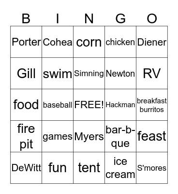 Diener Family Reunion Bingo Card