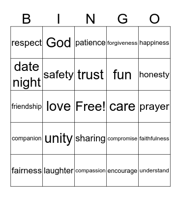Marriage Bingo Card