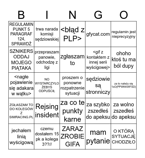 Sędziowanie ACLeague Bingo Card