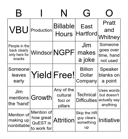 All Hands meeting Bingo Card