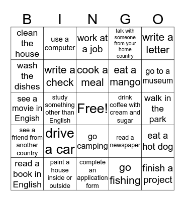 During the last year, did you ...? Bingo Card