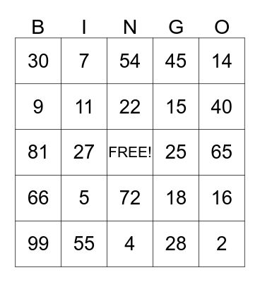 Multiplication Bingo Card