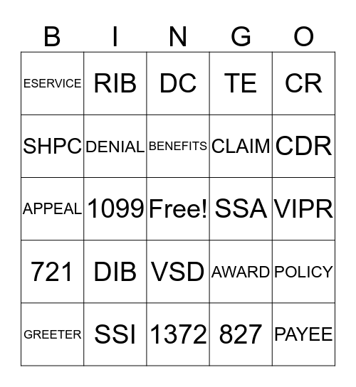 SSA BINGO Card