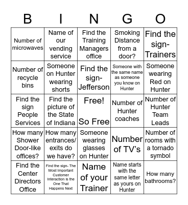Hunter Bingo Card