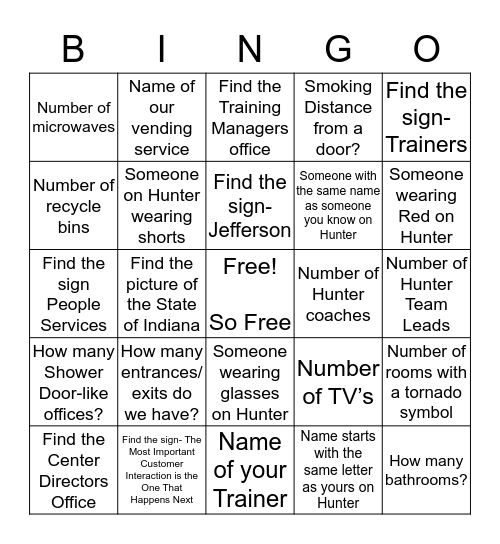 Hunter Bingo Card