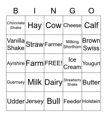 Dairy Bingo Card