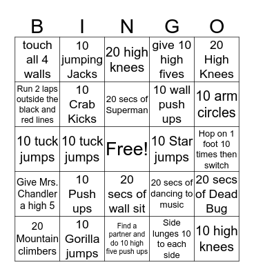 Fitness Bingo Card