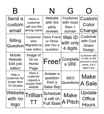 Baystone Customer Call Bingo Card