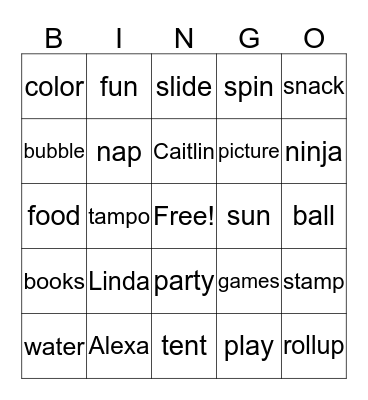 baby sitting fun Bingo Card