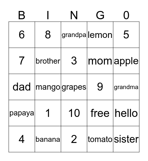 HINDI  Bingo Card