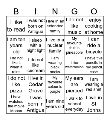 Who am I? Bingo Card
