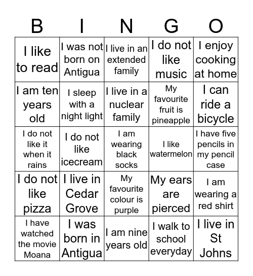 Who am I? Bingo Card