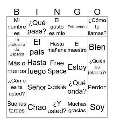 Spanish Bingo Card