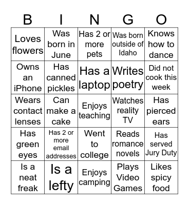 Family Trivia Bingo - 2 Bingo Card