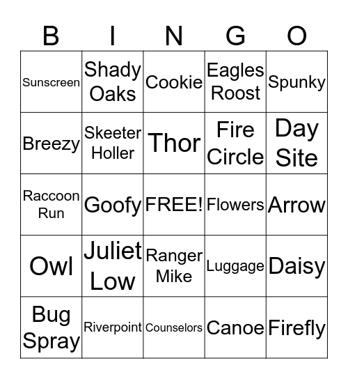 Camp MKW Bingo Card