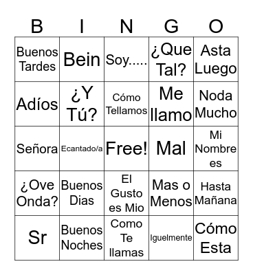 Spanish Bingo Card