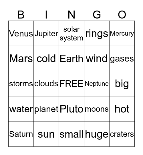 Solar System Bingo Card