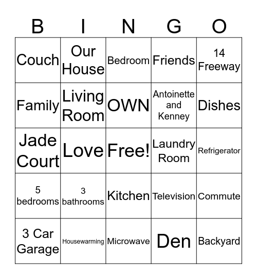 Housewarming Bingo  Bingo Card