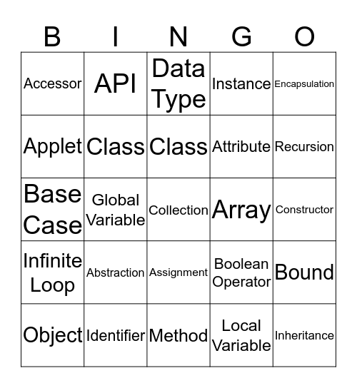 OOP Bingo Card