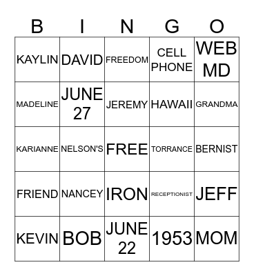 NANCEY' 60TH BIRTHDAY Bingo Card