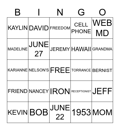 NANCEY' 60TH BIRTHDAY Bingo Card