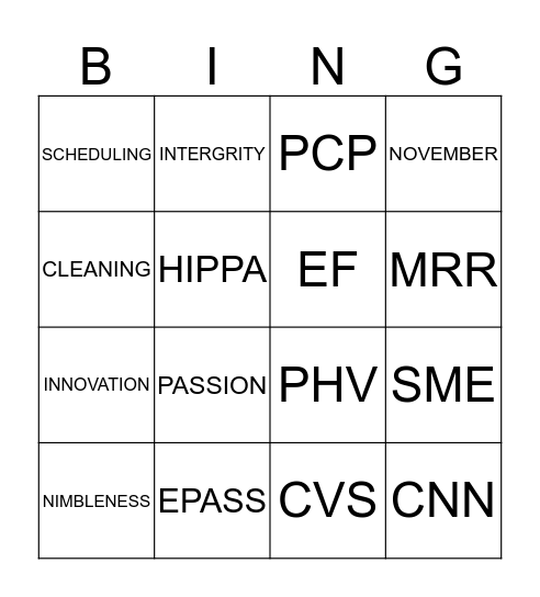 INOVALON BINGO Card