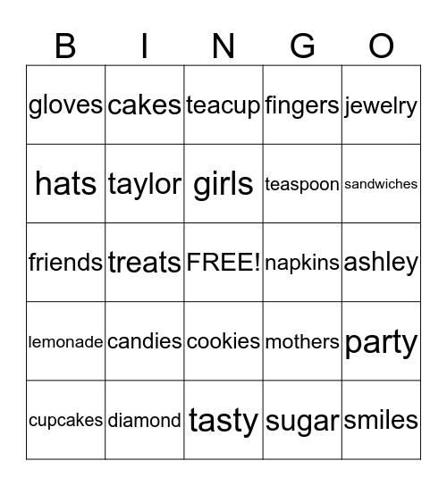 TEA PARTY  Bingo Card
