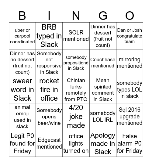 S113 Release Night Bingo Card