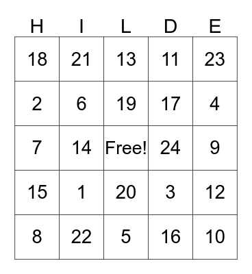 Hilde Fest Fun Bingo Card