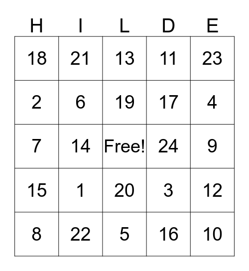Hilde Fest Fun Bingo Card