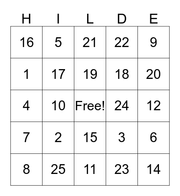 Hilde Fest Fun Bingo Card