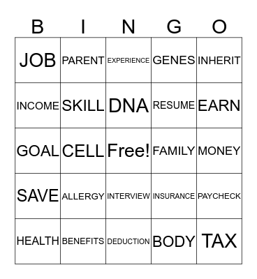 Vocab word Bingo Card