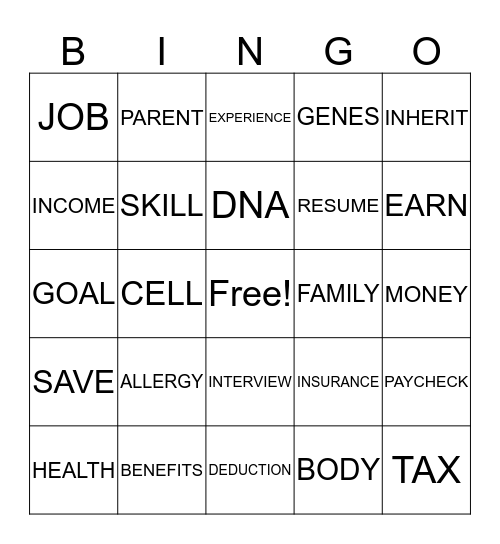 Vocab word Bingo Card