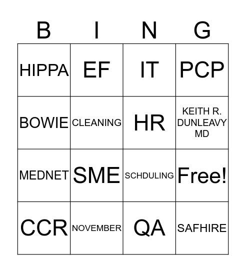 INOVALON BINGO Card