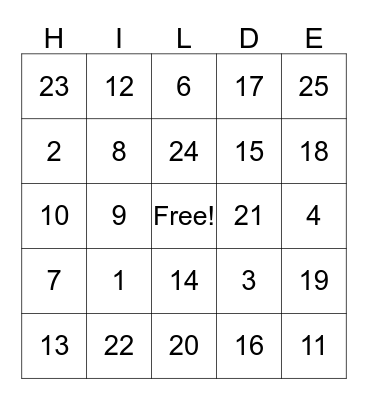 Hilde Fest Fun Bingo Card
