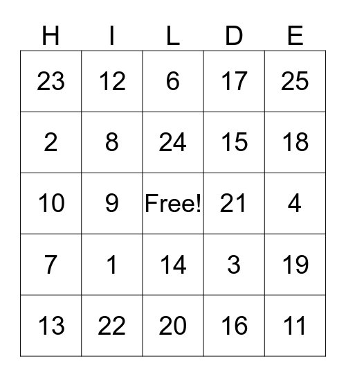 Hilde Fest Fun Bingo Card